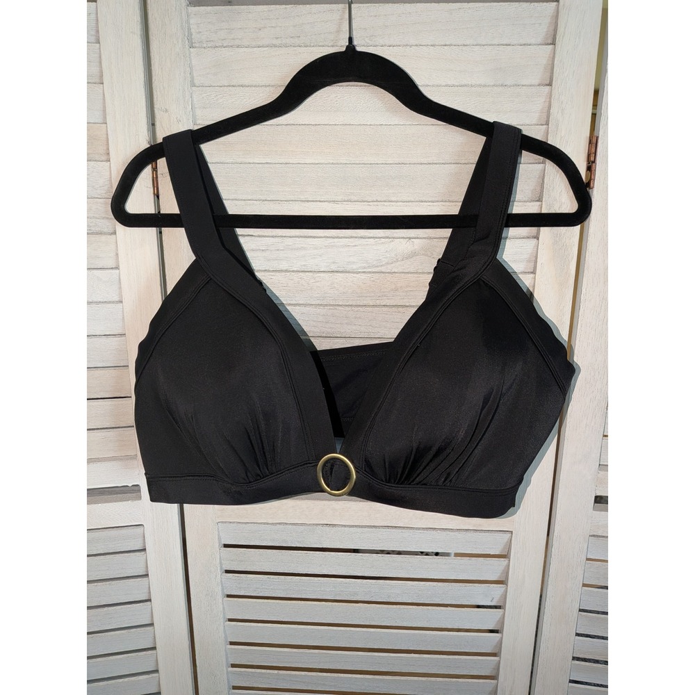 Cacique Swim‎ Black Wireless Ring Detail Bikini Top Size 16 Adjustable Straps